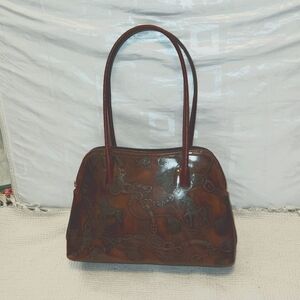 Alexander Equestrian/horse tooled brown leather vintage shoulder bag